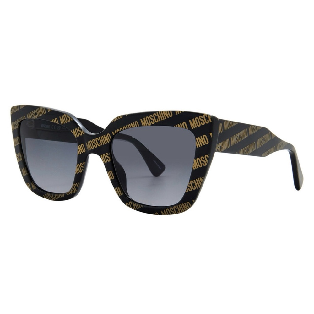 New! Moschino Black Sunglasses with Gold Logo Pattern, MOS148/S 7RM9O, Authentic